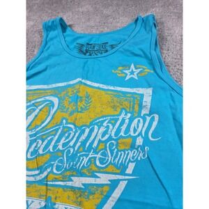Raw State Premium Mens Redemption Saint Sinners Graphic Tank Top Turquoise M Y2K